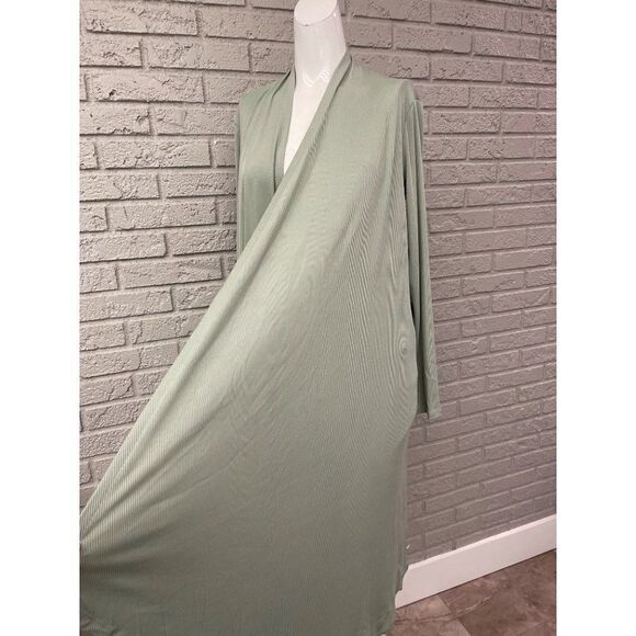 Pink Lily Green Ribbed Long Open Front Duster / Cardigan Size S - Picture 7 of 12